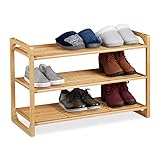 Relaxdays, stapelbares Schuhgestell mit 3 Ebenen, bis zu 9 Paar Schuhe, HBT: 50 x 75,5 x 33 cm, natur, Schuhregal Bambus 3 Etagen