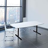 Weber Büro Easy Konferenztisch Bootsform 200x100 cm Weiß Besprechungstisch Tisch, Gestellfarbe:Schwarz