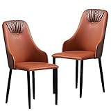 NCLOYN Esszimmerstühle 2er Set,gepolstert Wohnzimmerstuhl Pu Leder Armlehnenstuhl mit Metallbeine,Moderne Polsterstuhl für Arbeitszimmer, Wohnzimmer, Schlafzimmer(39x43x89cm(15x17x35), Orange)
