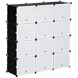 HOMCOM DIY Regalsystem mit 12 Würfeln stapelbar DIY-Würfelregal Schuhregal Aufbewahrungsregal Standregal Kleiderschrank von Büchern Spielzeug Schuhen Kunststoff Stahl Schwarz+Weiß 125 x 32 x 125 cm