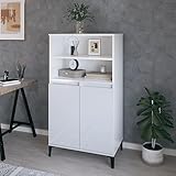 Youuihom Freistehende Schränke, Lagerschränke, Schränke für Tafelgeschirr, Geeignet für Wohnzimmer, Schlafzimmer, Bäder, Flure, Highboard Hochglanz-Weiß 60x36x110 cm Holzwerkstoff