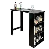 SoBuy FWT17-SCH Bartisch schwarz Küchentisch mit 3 Regalfächern Stehtisch Tresen Theke, BHT ca.: 112x106x57cm