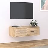 JUNZAI TV-Wandschrank, Tv Board, Tv Lowboard, Tv Tisch, Fernsehschrank, Fernsehtisch, Kommode, Sideboard Wohnzimmer, Tv Sideboard, Sonoma-Eiche 80x36x25 cm Holzwerkstoff
