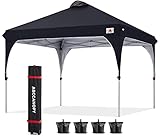 ABCCANOPY 2x2M Pavillon wasserdicht Pop-Up Gartenpavillon Festival Sonnenschutz Outdoor Baldachin Super Compact Canopy mit Rolltragetasche Bonus 4X Gewicht Taschen, 4X Seile 4X Pfähle, Schwarz