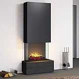 muenkel design Prato - Opti-Myst Elektro-Kamin Kaminofen - mit Heizung (Engine 56) - Breite 80cm - Naturstein Negro Schiefer Schwarz - Rauchfang weiß