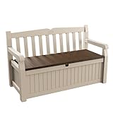 Keter Sitzbank Eden für Balkon und Garten, integrierte Kissenbox mit 265 l Stauraum, 140x60x84cm, wetterfest, pflegeleicht, beige