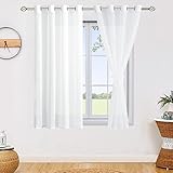 JIUZHEN Sheer Voile Vorhang Semi Transparente Gardine Schals für Wohnzimmer Schlafzimmer, 2er Set, 160x140cm(HxB), Weiß