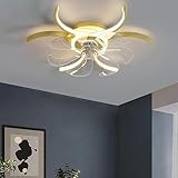 KLUFO Deckenventilator Lampe, Led Deckenventilator mit Lampe Modern Minimalistisch Schlafzimmer Decke Lampe Fernbedienung Timing Sechs Windgeschwindigkeit Wohnzimmer Fan Lampe (Gold/48W)