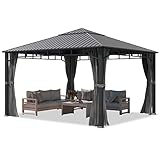 TOOLPORT Gartenpavillon 4x4 m Stahldach Hardtop 4 Seitenteile in Grau, Pfosten 9x9 cm