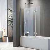 Duschwand für Badewanne Faltbar 130 x 140 cm 3 teilig faltbar 6 mm Sicherheitsglas (ESG) Klar hell Profilfarbe Chromoptik Duschabtrennung für Badewanne