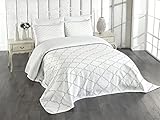 ABAKUHAUS Grau Tagesdecke Set, Monochrome-Damast-Muster, Set mit Kissenbezügen Kein verblassen, für Doppelbetten 264 x 220 cm, Weiß Grau