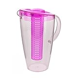 Kunststoff-Karaffe mit Frucht-Einsatz - 2 Liter Wasserkaraffe (Pink)