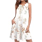 Sommerkleid Damen, Strandkleider Damen Sommer, Strandkleid Damen Kurz, Damen Kleider Sommer, Sommerkleider Damen ärmellos Blumen T-Shirt Strandkleid Leichte Lässige Taschen Boho Tank Kleid