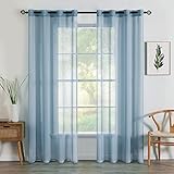 MIULEE Sheer Voile Vorhang mit Ösen Transparente Optik Gardine Ösenvorhang Ösenschal Transparent Durchsichtig Fensterschal Schlafzimmer Wohnzimmer Babyroom 140x145 cm (B x H) 2er Set Staubiges Blau