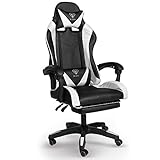 Trisens Gaming Stuhl Home Office Chair Racing Chefsessel Bürostuhl Sportsitz Büro Stuhl, Farbe:Schwarz/Weiß
