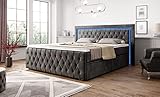 Boxspringbett London 180x200 Bettkasten Chesterfield mehrfarbige LED Beleuchtung mit Fernbedienung (Samt, Grau)