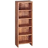 FineBuy CD Regal Sheesham Massivholz Standregal 90 cm hoch CD-Aufbewahrung 5 Fächer Bücherregal Natur Landhaus-Stil