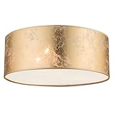 Globo Deckenleuchte gold Textil Deckenlampe Stoffschirm Wohnzimmerleuchte Decke gold, nickel-matt satiniert, 3 Flammig E14, DxH 40x17,5 cm