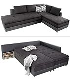 Federkern Ecksofa 307x223cm, Doppelbett Schlaffunktion, Kaltschaum-Topper, Bettkasten, L-Sofa, Schlafsofa, schwenkbare Ottomane LINKS / Bezug Anthrazit (Microfaser) - Korpus Grau (Kunstleder) | 15105