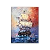 HOWDA Wandbilder Schlafzimmer Ölgemälde Poster Segelboot im Ozean Wand Bilder Retro-Dekoration leinwand bilder poster & kunstdrucke Wandbilder Bilder für Wohnzimmer (30x45cm Kein Rahmen)