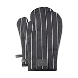 Masterchef Topflappen Handschuh Ofenhandschuhe Hitzebestaendig, 100% Baumwolle, Backofenhandschuhe Perfekt zum Kochen, Backen, mit Aufhängeschlaufe & Logo aus Veganem Leder, Schwarz/Weiß, Wolle