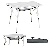 PORTAL Campingtisch faltbar Höhenverstellbar 45-70cm Klapptisch Aluminium 90 x 53cm rollbar Camping Tisch klappbarer Falttisch leicht Silver