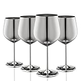 WOTOR Edelstahl Weingläser 4er Set, 540ml Camping Weingläser Unzerbrechlich, Robust & Tragbare Metall Kelche,Passend Für Outdoor, Pool, Reisen (Silber)