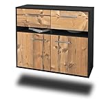 Sideboard Fort Lauderdale, Korpus in anthrazit matt, Front im Holz-Design Pinie (92x77x35cm), inkl. Metall Griffen, Wandmontage, Made in Germany Wandmontage, Made in Germany