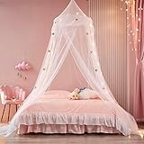 Beyeutao Prinzessin Betthimmel Moskitonetz Star Light Weiß Betthimmel Mädchen Baldachin Kinderzimmer Himmelbett Vorhänge Moskiton Babybett Himmel Schlafzimmer Dekoration Kinder Jungen Geschenk. (Weiß)