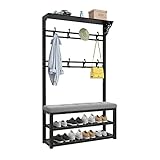 Metall Industrial garderoben 4 IN 1 garderobe mit sitzbank und Schuhschrank Multifunktional garderobenständer mit sitzbank garderobe flur, Geeignet für Flur, Schlafzimmer, Wohnzimmer (100 CM, grau)