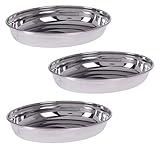 Marzoon 3x ovale Schalen 19x14 cm aus Edelstahl, Schüsseln stapelbar Metall Servierschalen für Snacks, Beilagen, Salate, Dessert (3 pcs oval 19cm)