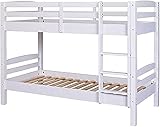 Inter Link – Etagenbett – Hochbett – Jugendbett - Rausfallschutz – Stockbett – Kinderbett – Mit 2 Lattenroste – Kiefer massivholz – Annika - Weiß lackiert – 90x200 cm