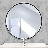 AUFHELLEN Rund Spiegel mit Schwarz Metallrahmen HD Wandspiegel aus Glas 50cm für Badzimmer, Ankleidezimmer und Wohnzimmer Schminkspiegel