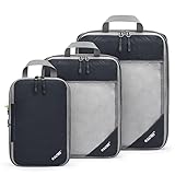 G4Free 3/6/7-teiliges Set Packing Cubes Koffer Organizer Set Faltbarer Kleidertaschen Kleidung Packwürfel Schuhe Packtaschen-(Schwarz, (S+M+L)-3PC) Reisegepäck für Urlaub Reisen