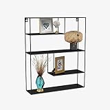 Gadgy Wandregal Schwarz Metall | Metallregal Schwarz | Wanddeko Schlafzimmer | Wohnzimmer Deko Modern | Wandregal Industrial | Hängeregal Metall | Schweberegal Schwarz | Wand Deko | Wandregal Vintage