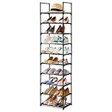 Hossejoy Schuhregal mit 10 Ablagen, Metall Schuhschrank Hoch Schmal, Multifunktional Schuhablage Schuhaufbewahrung, Standregal für Wohnzimmer, Schlafzimmer, Eingangsbereich, Flur (Schwarz)