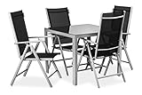 Konsimo ARCTI Gartenmöbel Set 5 Teile - Set Bestehend aus Tisch und 4 Stühlen - Gartenlounge - Terassenmöbel Außen - Gartenmöbel - Balkonmöbel - Terrassenmöbel - Schwarz und Silber