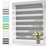 Doppelrollo 110x120 cm Grau Klemmfix,Rollos für Fenster Tür ohne Bohren,Sichtschutz Fensterrollo innen,Klemmrollo Duo Rollo in Blickdicht Sonnenschutz