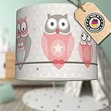 anna wand Hängelampe OWL STARS GIRLS – Lampenschirm für Kinder/Baby Lampe mit Eulen in Apricot-Taupe – Sanftes Kinderzimmer Licht Mädchen & Junge – ø 40 x 34 cm