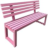 XOUVY Bank, Parkbank im Freien, Terrasse, Park, Gartenbank, Einkaufszentrum, Ruhereihenstühle, Sitzbank aus massivem Holz im Freien, Metallsitzbank für 2–3 Personen (Farbe: Rosa, Weiß) (Rosa) ((Rosa)