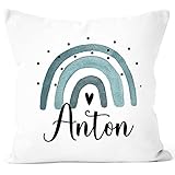 SpecialMe® Kissen-Bezug mit Name Bedruckt Motiv Regenbogen Baumwolle personalisierte Geschenke für Kinder Dekokissen Jungs weiß 40cm x 40cm