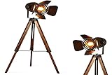 Barcelona LED Vintage Stehleuchte Tripod Stehlampe Deckenfluter im Cinema Stil, mit Dreifuß aus Holz Stativ Holz, Studiolampe, Studioleuchte, Wohnzimmerlampe, Wohnzimmerleuchte, LV 234