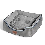 Bedsure Hundebett mittelgroße Hunde Hundekorb - 76x61x23cm Hundekörbchen waschbar für mittlere Hunde, quadratisches kuschelbett mit weich Rand und zweiseitig Innenkissen, grau