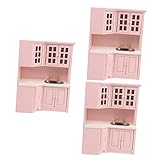 Toyvian 3 Stück Puppenhaus-Schrank Essen Spieltisch Holz Rosa Theke