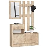 ADGO Holzmöbel Set für Flur 90 x 70/100 x 25 cm Schuhschrank Kleiderbügel Schublade Spiegel Ankleidezimmer 4 Farben (Sonoma Eiche)