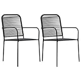BULANED Gartenstühle 2 STK Hochlehner, Campingstühle, Lehnstühle, Wetterfest Stuhl, Garden Chair, Baumwollseil und Stahl Schwarz