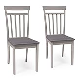 HOMELY | Set Mit 2 Esszimmerstühlen oder Küchenstühlen - Kansas | Gestell Holz Farbe Hellgrau | Gepolstert Farbe Grau | Ergonomische Rückenlehne | Stuhl für Esszimmer, Wohnzimmer oder Küche | Grau