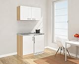 respekta Mini Küche Singleküche 100 cm inkl. Oberschrank Eiche Sägerau Nachbildung Front weiß MK 100 ESWOS
