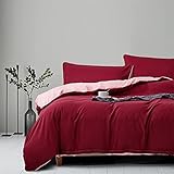 Gnomvaie Bettwäsche 135x200cm Rot Weinrot Rosa Uni Einfarbig Wendebettwäsche Set 2 Teilig Microfaser Modern Bettbezug mit Reißverschluss und Kissenbezug 80x80cm