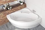 ECOLAM symmetrische Badewanne Eckbadewanne Venus Acryl weiß 150x150 cm + Schürze Ablaufgarnitur Ab- und Überlauf Automatik Füße Silikon Komplett-Set